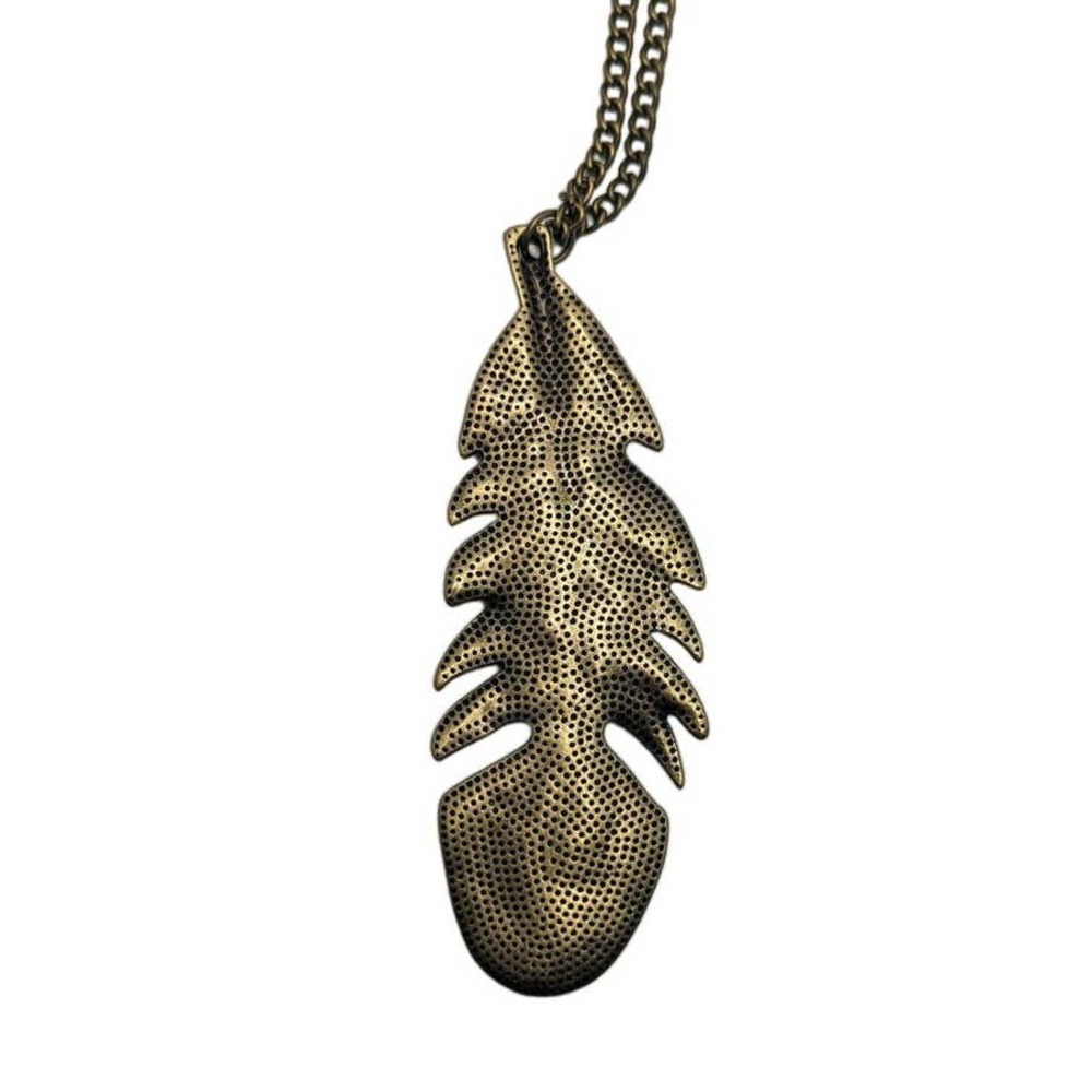 Southwest Boho Feather Necklace in Brass Gorgeous - Picture 6 of 8